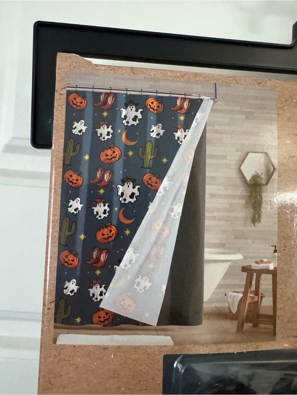 Wrangler Halloween Teal & Black Shower Curtain Set with Yellow Star Accent